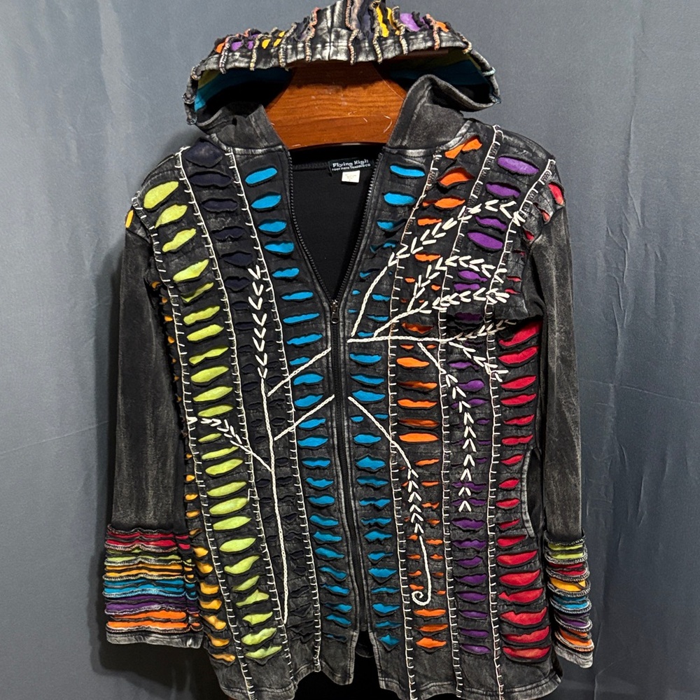 Flying High Foot Path Trading Co.Black Multicolor Embroidered Utility Jacket